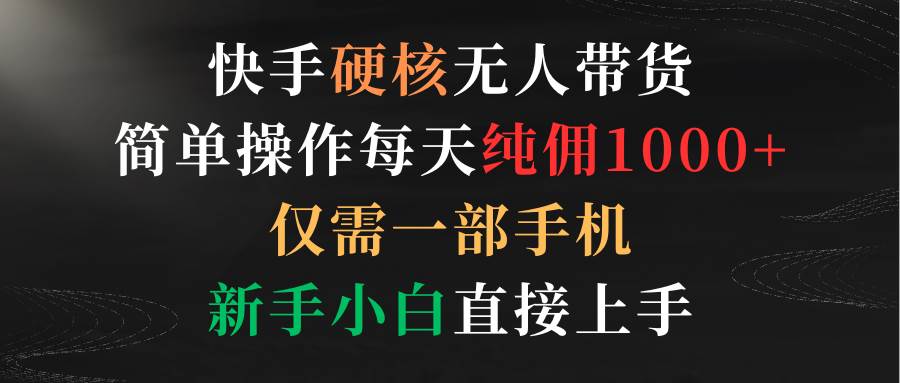 快手硬核无人带货，简单操作每天纯佣1000+,仅需一部手机，新手小白直接上手-智宝网创