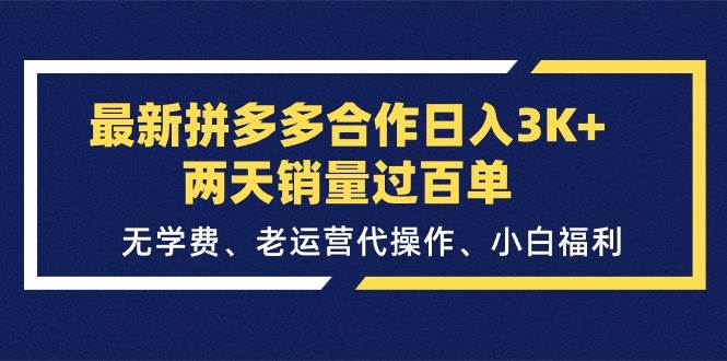 最新拼多多合作日入3K+两天销量过百单，无学费、老运营代操作、小白福利-智宝网创