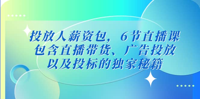 投放人薪资包，6节直播课，包含直播带货、广告投放、以及投标的独家秘籍-智宝网创