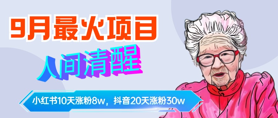 9月最火项目，人间清醒柒奶奶，10天小红薯涨粉8w+，单篇笔记报价1400.-智宝网创