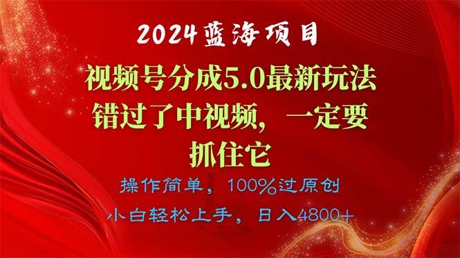 2024蓝海项目，视频号分成计划5.0最新玩法，错过了中视频，一定要抓住…-智宝网创