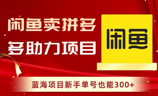 闲鱼卖拼多多助力项目，蓝海项目新手单号也能300+-智宝网创