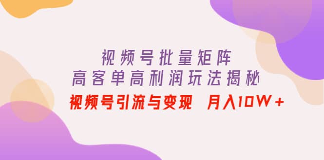 视频号批量矩阵的高客单高利润玩法揭秘-智宝网创