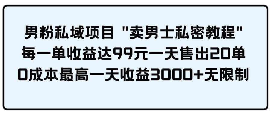 男粉私域项目 卖男士私密教程 每一单收益达99元一天售出20单-智宝网创