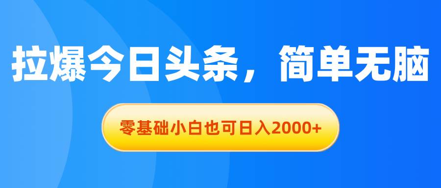 拉爆今日头条，简单无脑，零基础小白也可日入2000+-智宝网创