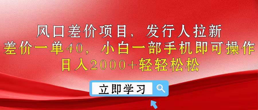风口差价项目，发行人拉新，差价一单40，小白一部手机即可操作，日入20…-智宝网创