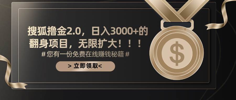 搜狐撸金2.0日入3000+，可无限扩大的翻身项目-智宝网创