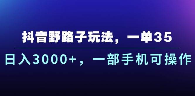抖音野路子玩法，一单35.日入3000+，一部手机可操作-智宝网创