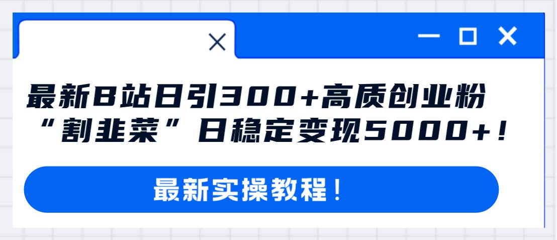 最新B站日引300+高质创业粉教程！“割韭菜”日稳定变现5000+！-智宝网创