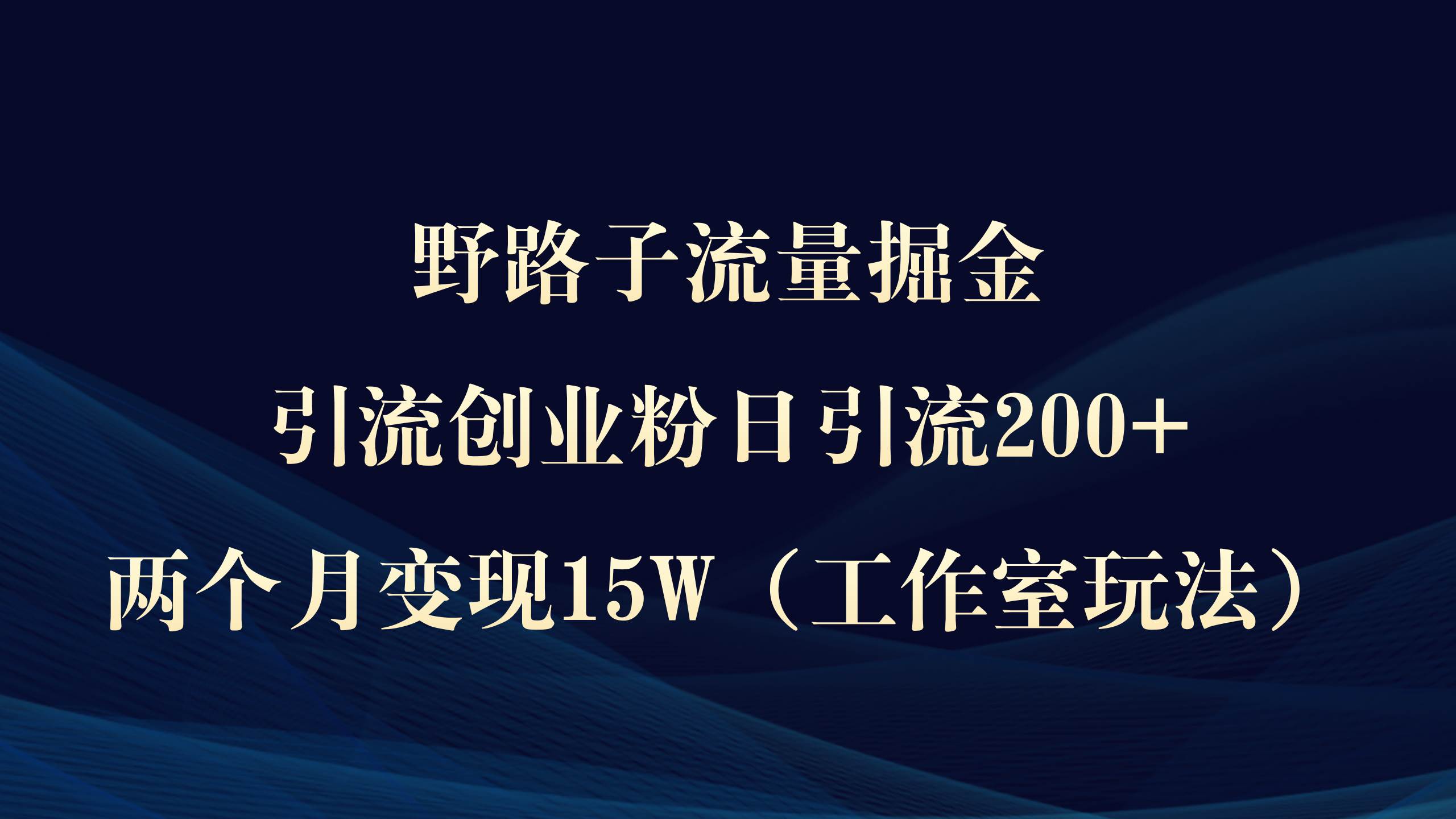 野路子流量掘金，引流创业粉日引流200+，两个月变现15W（工作室玩法））-智宝网创