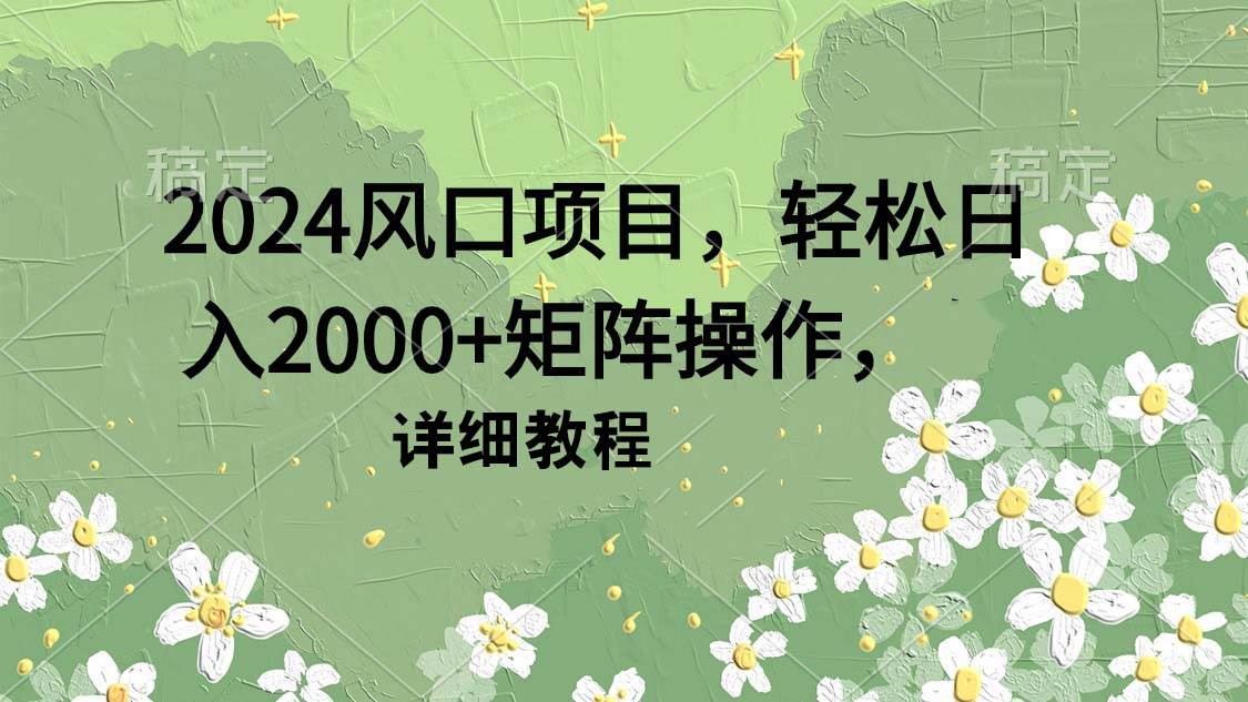 2024风口项目，轻松日入2000+矩阵操作，详细教程-智宝网创