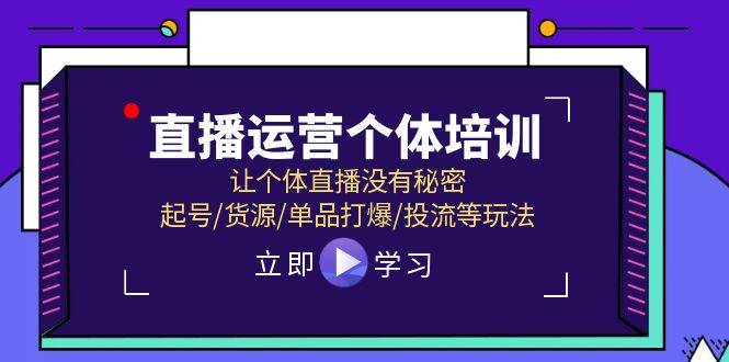 直播运营个体培训，让个体直播没有秘密，起号/货源/单品打爆/投流等玩法-智宝网创