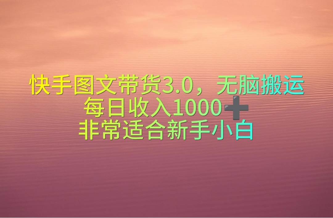 快手图文带货3.0，无脑搬运，每日收入1000＋，非常适合新手小白-智宝网创