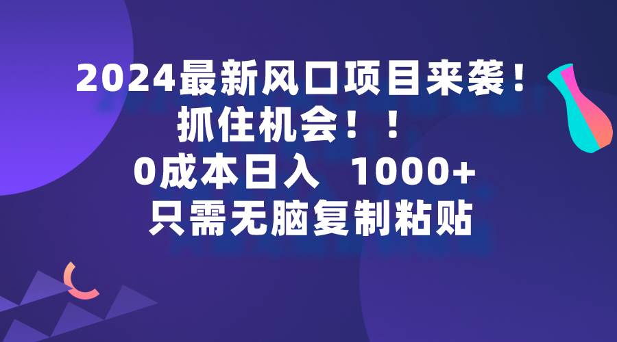 2024最新风口项目来袭，抓住机会，0成本一部手机日入1000+，只需无脑复…-智宝网创