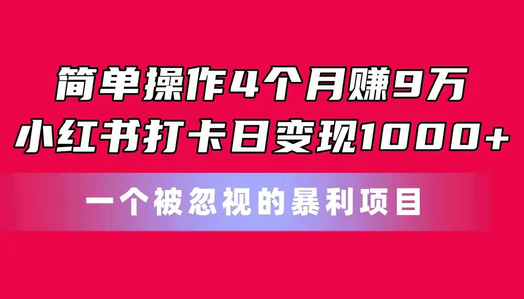 简单操作4个月赚9万！小红书打卡日变现1000+！一个被忽视的暴力项目-智宝网创