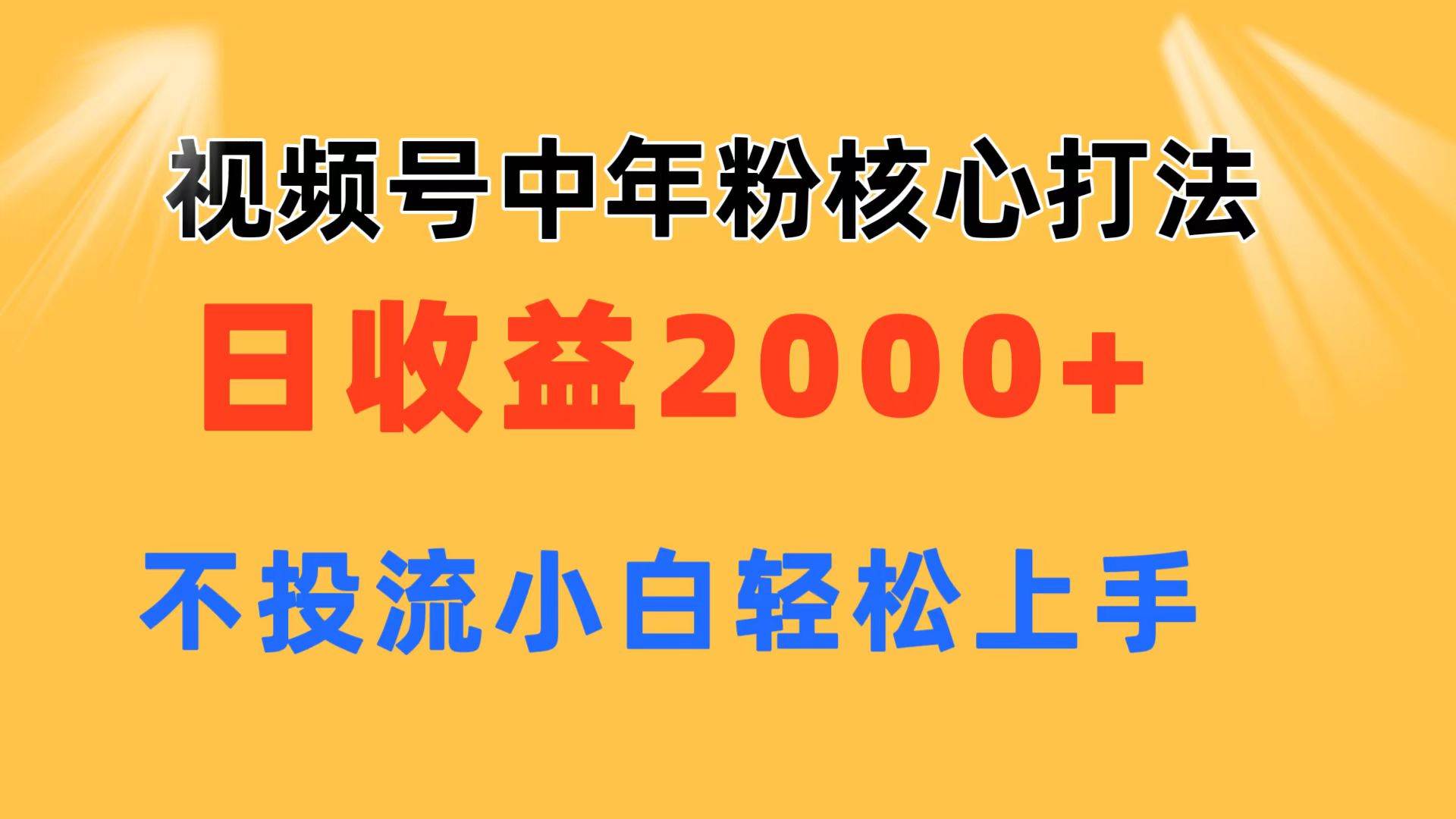 视频号中年粉核心玩法 日收益2000+ 不投流小白轻松上手-智宝网创