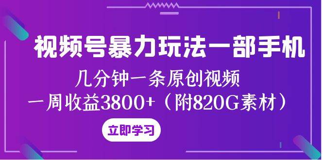 视频号暴力玩法一部手机 几分钟一条原创视频 一周收益3800+（附820G素材）-智宝网创