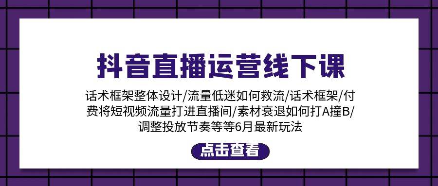 抖音直播运营线下课：话术框架/付费流量直播间/素材A撞B/等6月新玩法-智宝网创