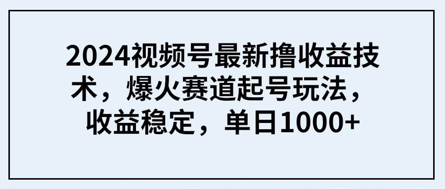 2024视频号最新撸收益技术，爆火赛道起号玩法，收益稳定，单日1000+-智宝网创