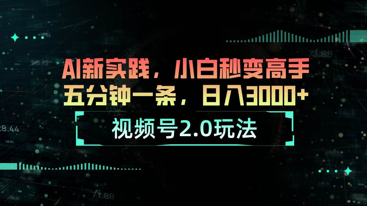 视频号2.0玩法 AI新实践，小白秒变高手五分钟一条，日入3000+-智宝网创