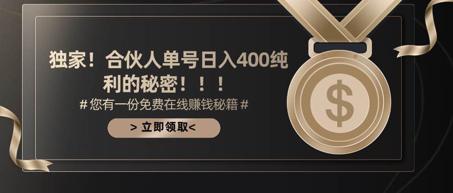 合伙人广告撸金最新玩法，每天单号400纯利-智宝网创