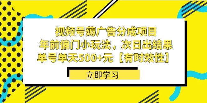 视频号薅广告分成项目，年前偏门小玩法，次日出结果，单号单天500+元【有时效性】-智宝网创