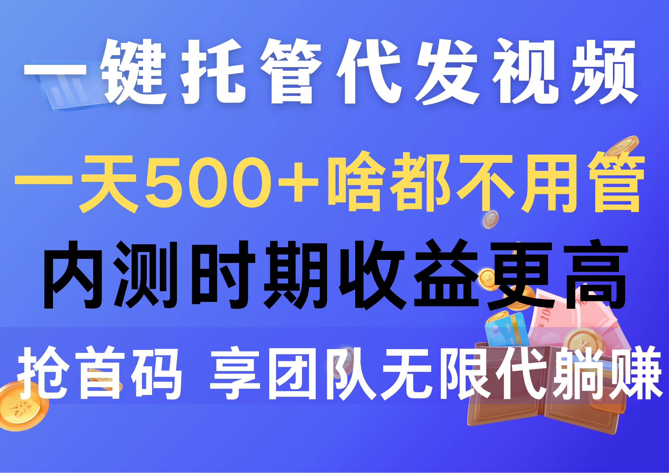 一键托管代发视频，一天500+啥都不用管，内测时期收益更高，抢首码，享…-智宝网创