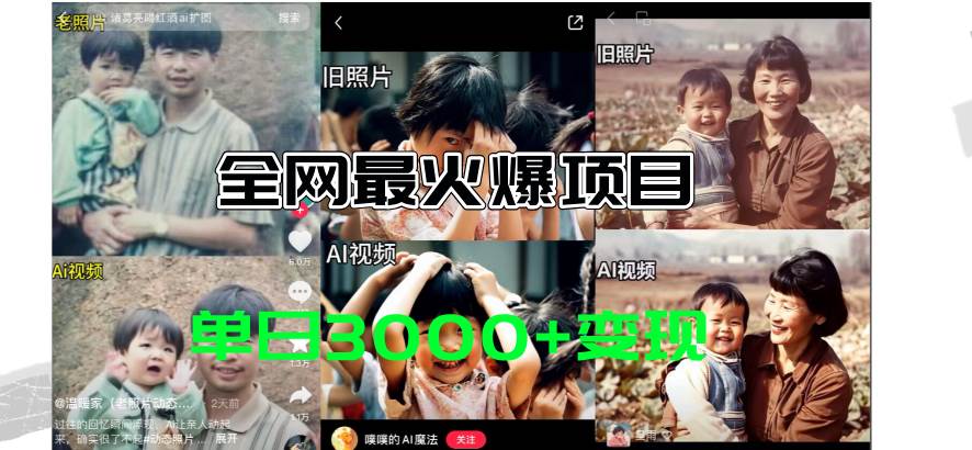 全网爆火的AI让老照片动起来教程，蹭热点日赚3000+，内含免费工具一键…-智宝网创