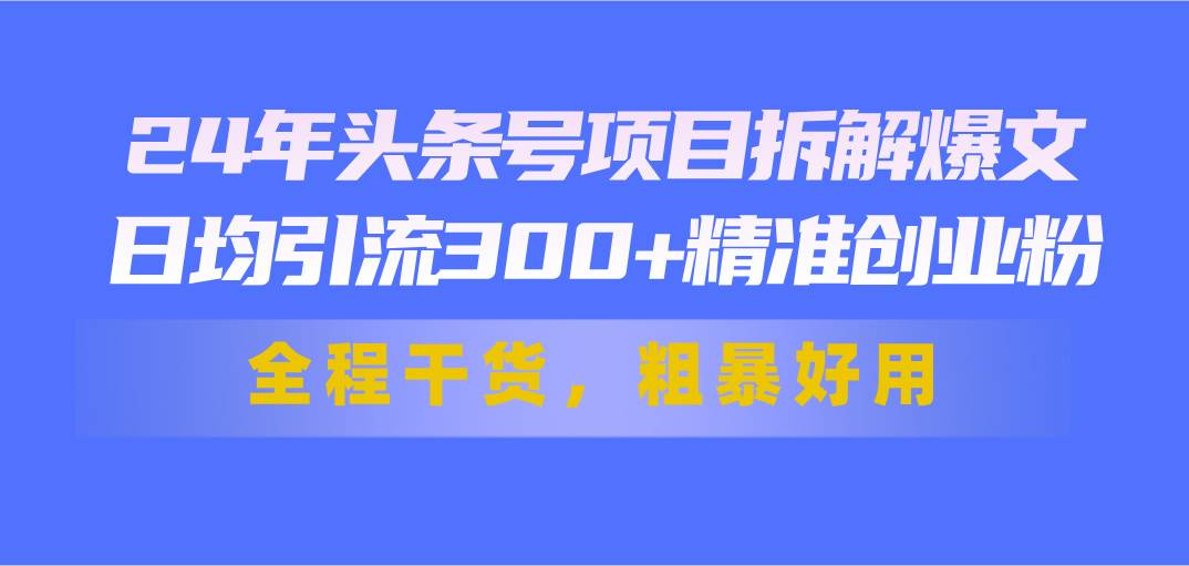 24年头条号项目拆解爆文，日均引流300+精准创业粉，全程干货，粗暴好用-智宝网创
