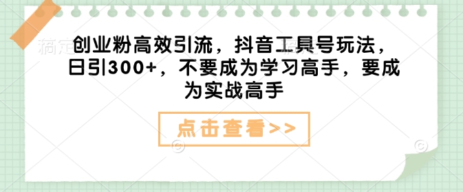 创业粉高效引流，抖音工具号玩法，日引300+，不要成为学习高手，要成为实战高手-智宝网创