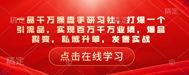 一品千万操盘手研习社，打爆一个引流品，实现百万千万业绩，爆品裂变，私域升单，发售实战-智宝网创