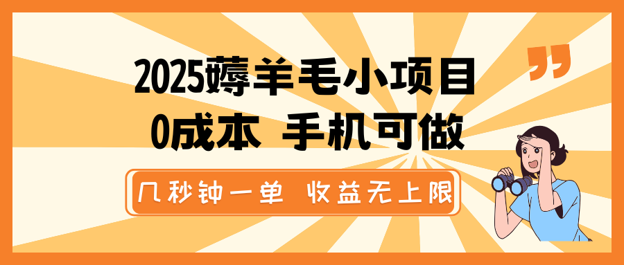 2025薅羊毛小项目，0成本 手机可做，几秒钟一单，收益无上限-智宝网创