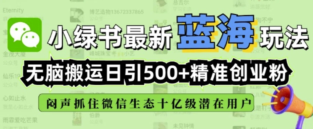 小绿书无脑搬运引流，全自动日引500精准创业粉，微信生态内又一个闷声发财的机会-智宝网创