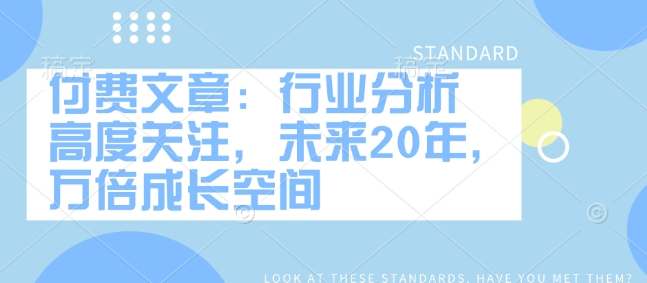 付费文章：行业分析 高度关注，未来20年，万倍成长空间-智宝网创