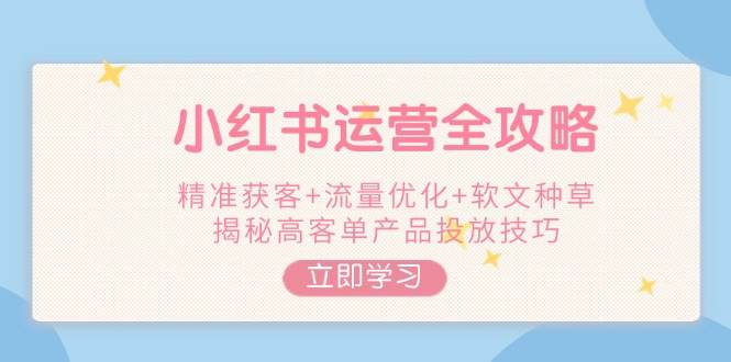 小红书运营全攻略，精准获客+流量优化+软文种草，揭秘高客单产品投放技巧-智宝网创
