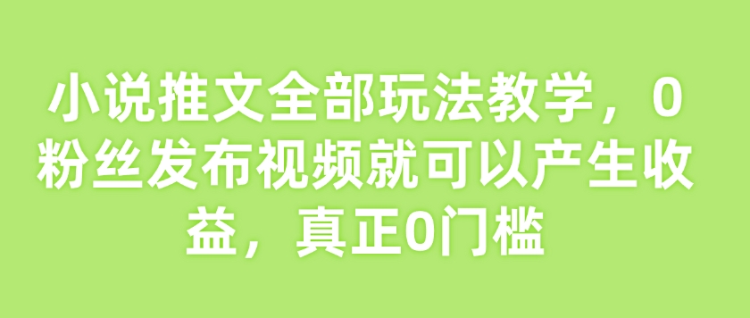 小说推文全部玩法教学，0粉丝发布视频就可以产生收益，真正0门槛-智宝网创