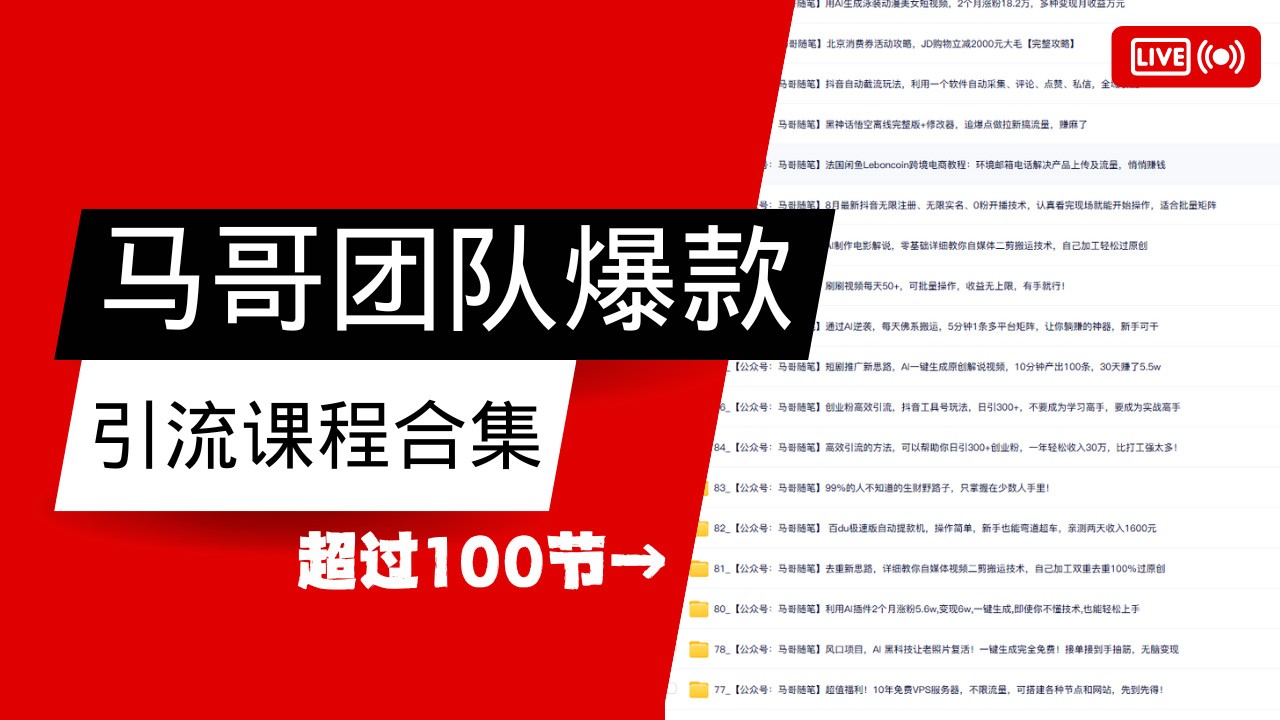 马哥团队【122节】最全项目爆款引流课程合集【持续更新】-智宝网创