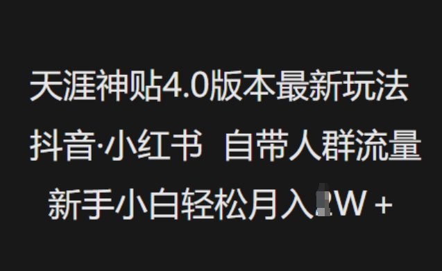 天涯神贴4.0版本最新玩法，抖音·小红书自带人群流量，新手小白轻松月入过W-智宝网创
