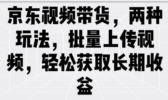 京东视频带货，两种玩法，批量上传视频，轻松获取长期收益-智宝网创