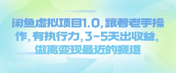 闲鱼虚拟项目1.0，跟着老手操作，有执行力，3-5天出收益，做离变现最近的赛道-智宝网创
