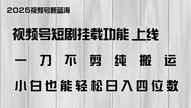 视频号短剧挂载功能上线，一刀不剪纯搬运，小白也能轻松日入四位数-智宝网创