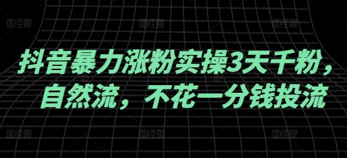 .抖音暴力涨粉实操3天千粉，自然流，不花一分钱投流，实操经验分享-智宝网创