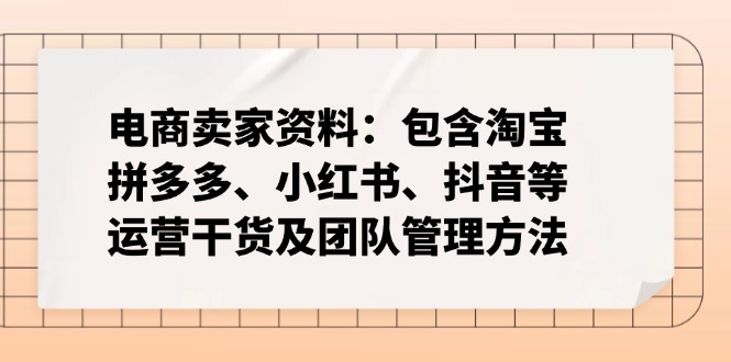 电商卖家资料：包含淘宝、拼多多、小红书、抖音等运营干货及团队管理方法-智宝网创