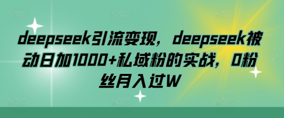 deepseek引流变现，deepseek被动日加1000+私域粉的实战，0粉丝月入过W-智宝网创