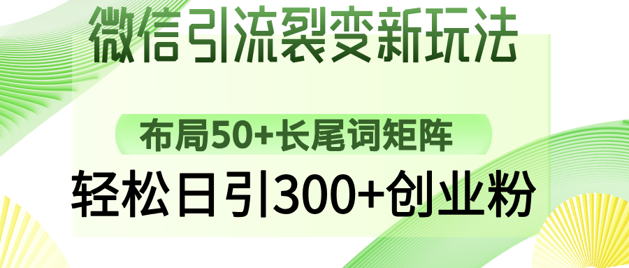 微信引流裂变新玩法：布局50+长尾词矩阵，轻松日引300+创业粉-智宝网创