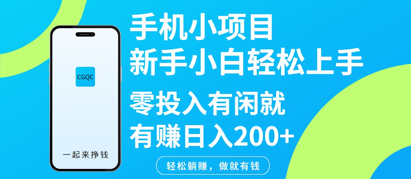 .手机小项目新手小白轻松上手零投入有闲就有赚日入200+-智宝网创