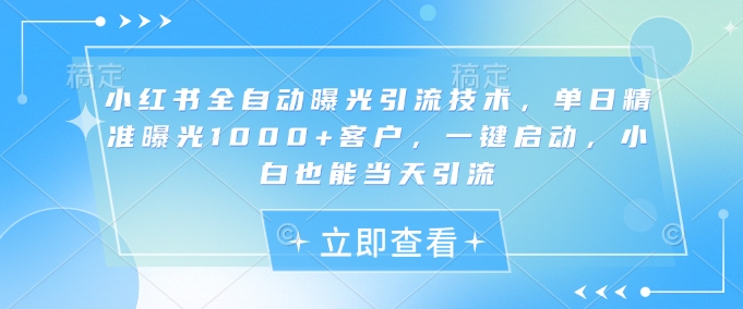 小红书全自动曝光引流技术，单日精准曝光1000+客户，一键启动，小白也能当天引流【揭秘】-智宝网创