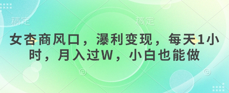 .女杏商风口，瀑利变现，每天1小时，月入过W，小白也能做-智宝网创
