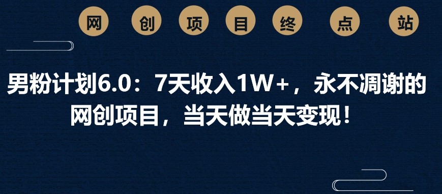 男粉计划6.0：7天收入1W+，永不凋谢的网创项目，当天做当天变现！-智宝网创