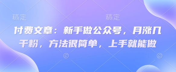付费文章：新手做公众号，月涨几干粉，方法很简单，上手就能做-智宝网创